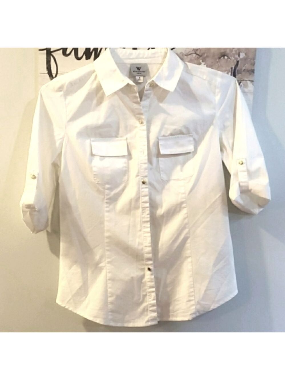 Worthington Stretch White Blouse 3/4 Sleeve EUC Sm